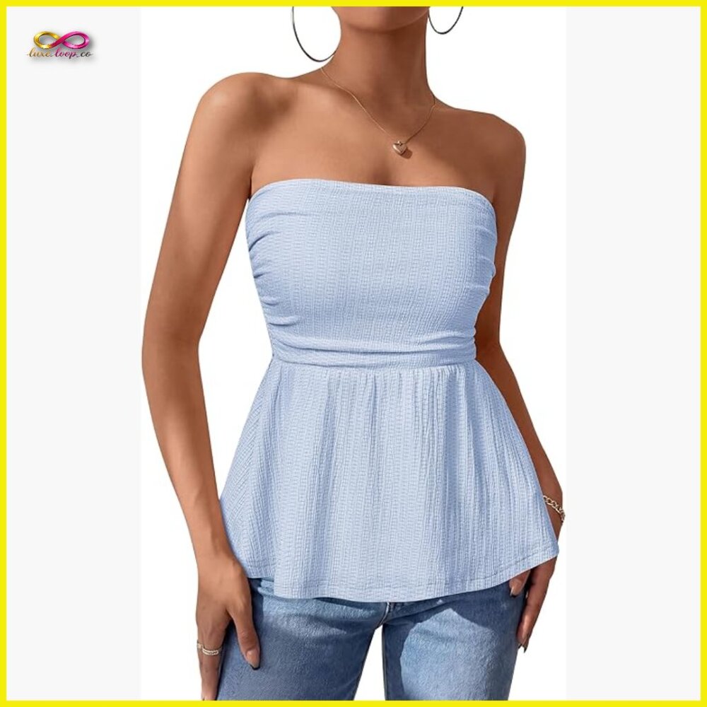 Strapless Tube Top Ruffle Hem Slim Fit Y2k Chic Summer Vacation Outfit